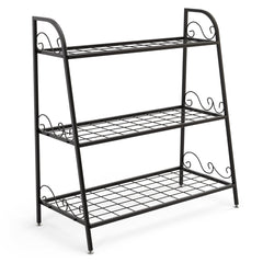 Estante para Plantas de Metal 3 Niveles Soporte Expositivo Porta Flores para Jardín Balcón Salón Negro 81 x 35 x 82 cm