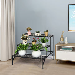 Estante para Plantas de Metal 3 Niveles Soporte Expositivo para Flores Porta Plantas Decorativo para Jardín Interior Negro 70 x 60 x 60,5cm