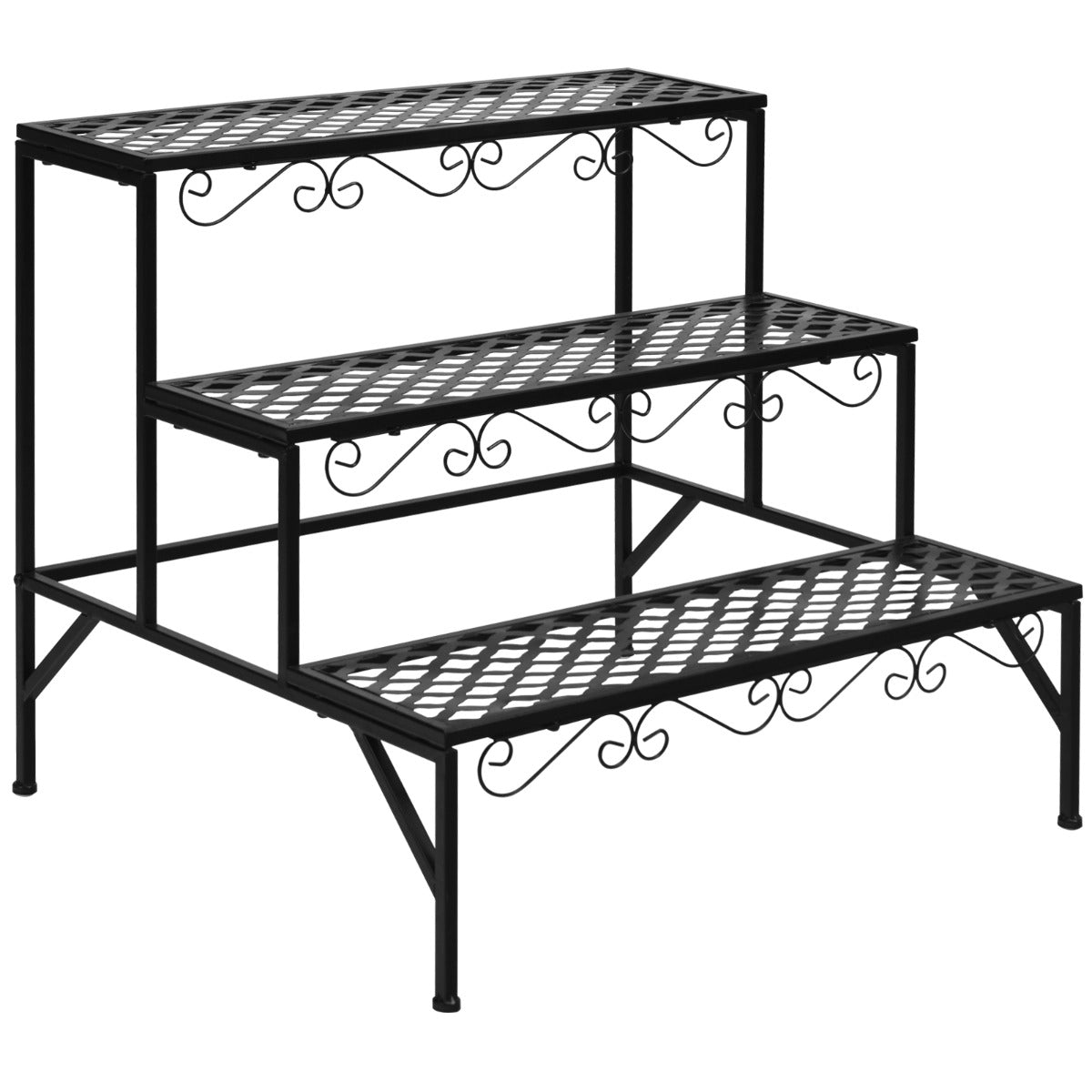 Estante para Plantas de Metal 3 Niveles Soporte Expositivo para Flores Porta Plantas Decorativo para Jardín Interior Negro 70 x 60 x 60,5cm