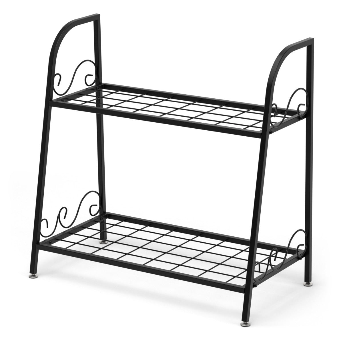 Porta Plantas de Metal 2 Niveles Estante Multifuncional Expositivo para Flores Zapatos para Interior Patio Balcón Negro 63 x 30,5 x 61,5 cm