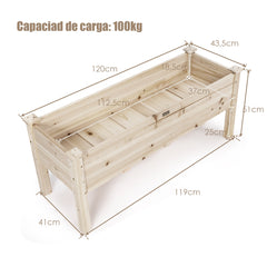 Maceta Elevada de Madera de Abeto con 5 Hoyos de Drenaje Kit de Madera para Verduras Hierbas y Flores 120 x 43,5 x 51 cm