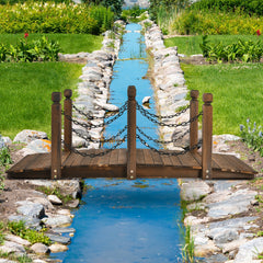 Puente Decorativo para Jardín de Madera Abeto Puente de Arco con Barandal Cadenas para Arroyo Granja Patio Madera 150 x 67 x 55 cm