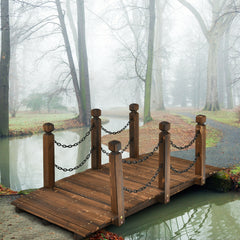 Puente Decorativo para Jardín de Madera Abeto Puente de Arco con Barandal Cadenas para Arroyo Granja Patio Madera 150 x 67 x 55 cm