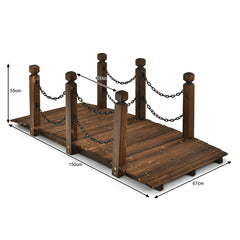 Puente Decorativo para Jardín de Madera Abeto Puente de Arco con Barandal Cadenas para Arroyo Granja Patio Madera 150 x 67 x 55 cm