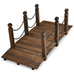 Puente Decorativo para Jardín de Madera Abeto Puente de Arco con Barandal Cadenas para Arroyo Granja Patio Madera 150 x 67 x 55 cm