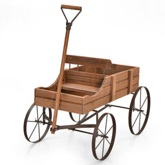 Carrito de Madera Maceta Decorativa con Ruedas y 2 Secciones para Plantas Jardín Patio Nuez 62 x 34 x 60 cm