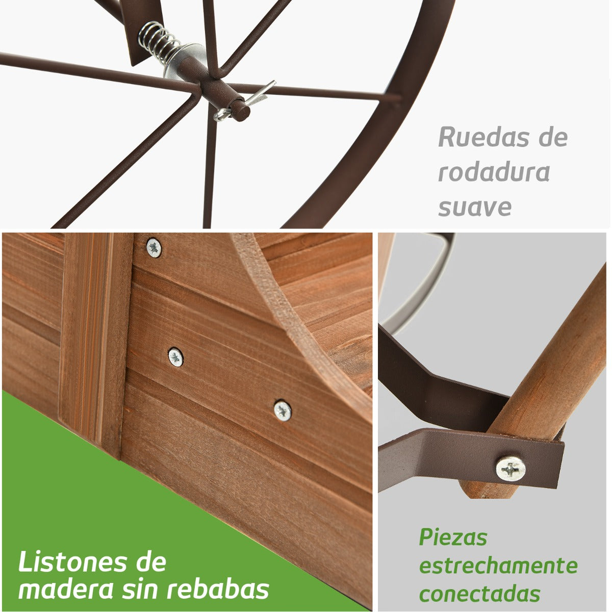 Carrito de Madera Maceta Decorativa con Ruedas y 2 Secciones para Plantas Jardín Patio Nuez 62 x 34 x 60 cm
