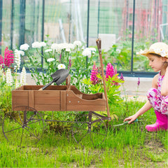 Carrito de Madera Maceta Decorativa con Ruedas y 2 Secciones para Plantas Jardín Patio Nuez 62 x 34 x 60 cm