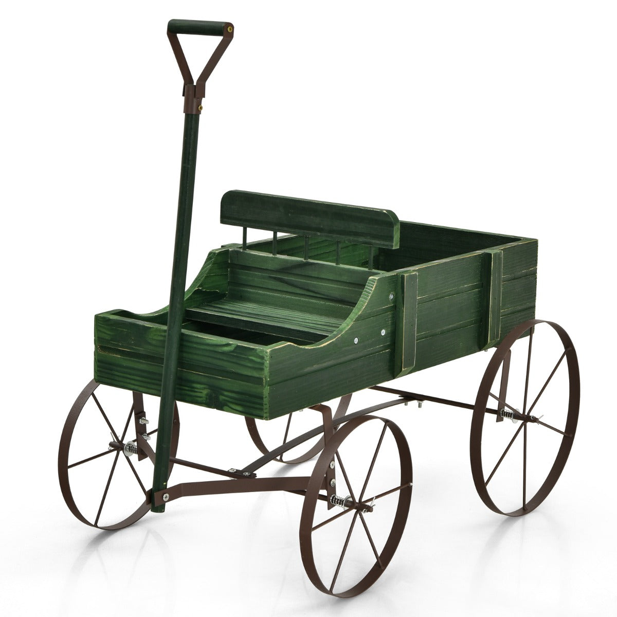 Carrito de Madera Maceta Decorativa con Ruedas y 2 Secciones para Plantas Jardín Patio Verde 62 x 34 x 60 cm