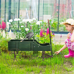 Carrito de Madera Maceta Decorativa con Ruedas y 2 Secciones para Plantas Jardín Patio Verde 62 x 34 x 60 cm
