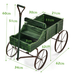 Carrito de Madera Maceta Decorativa con Ruedas y 2 Secciones para Plantas Jardín Patio Verde 62 x 34 x 60 cm