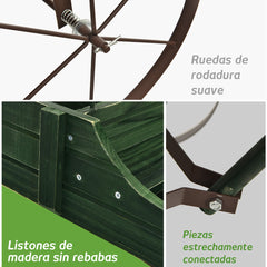 Carrito de Madera Maceta Decorativa con Ruedas y 2 Secciones para Plantas Jardín Patio Verde 62 x 34 x 60 cm