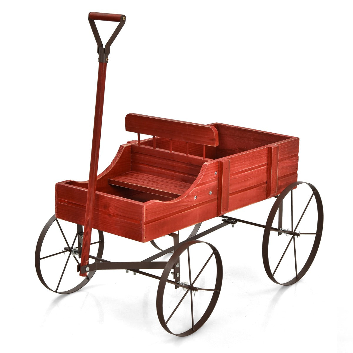 Carrito de Madera Maceta Decorativa con Ruedas y 2 Secciones para Plantas Jardín Patio Rojo 62 x 34 x 60 cm