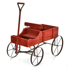 Carrito de Madera Maceta Decorativa con Ruedas y 2 Secciones para Plantas Jardín Patio Rojo 62 x 34 x 60 cm