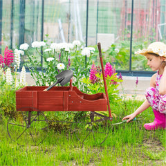 Carrito de Madera Maceta Decorativa con Ruedas y 2 Secciones para Plantas Jardín Patio Rojo 62 x 34 x 60 cm