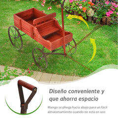 Carrito de Madera Maceta Decorativa con Ruedas y 2 Secciones para Plantas Jardín Patio Rojo 62 x 34 x 60 cm