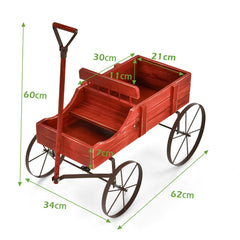 Carrito de Madera Maceta Decorativa con Ruedas y 2 Secciones para Plantas Jardín Patio Rojo 62 x 34 x 60 cm