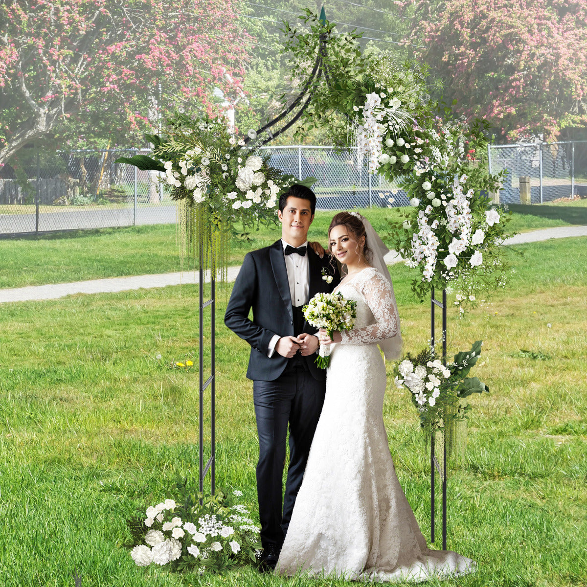 Arco de Cenador de Jardín de 287 cm de Metal Decorativo de Estilo Gótico Pérgola al Aire Libre para Trepar Rosas de Vid para Fiesta Boda