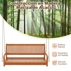 Hamaca de Porche de Madera para 2 Personas con Ganchos y Cuerdas para Jardín Carga 360kg