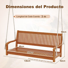 Hamaca de Porche de Madera para 2 Personas con Ganchos y Cuerdas para Jardín Carga 360kg
