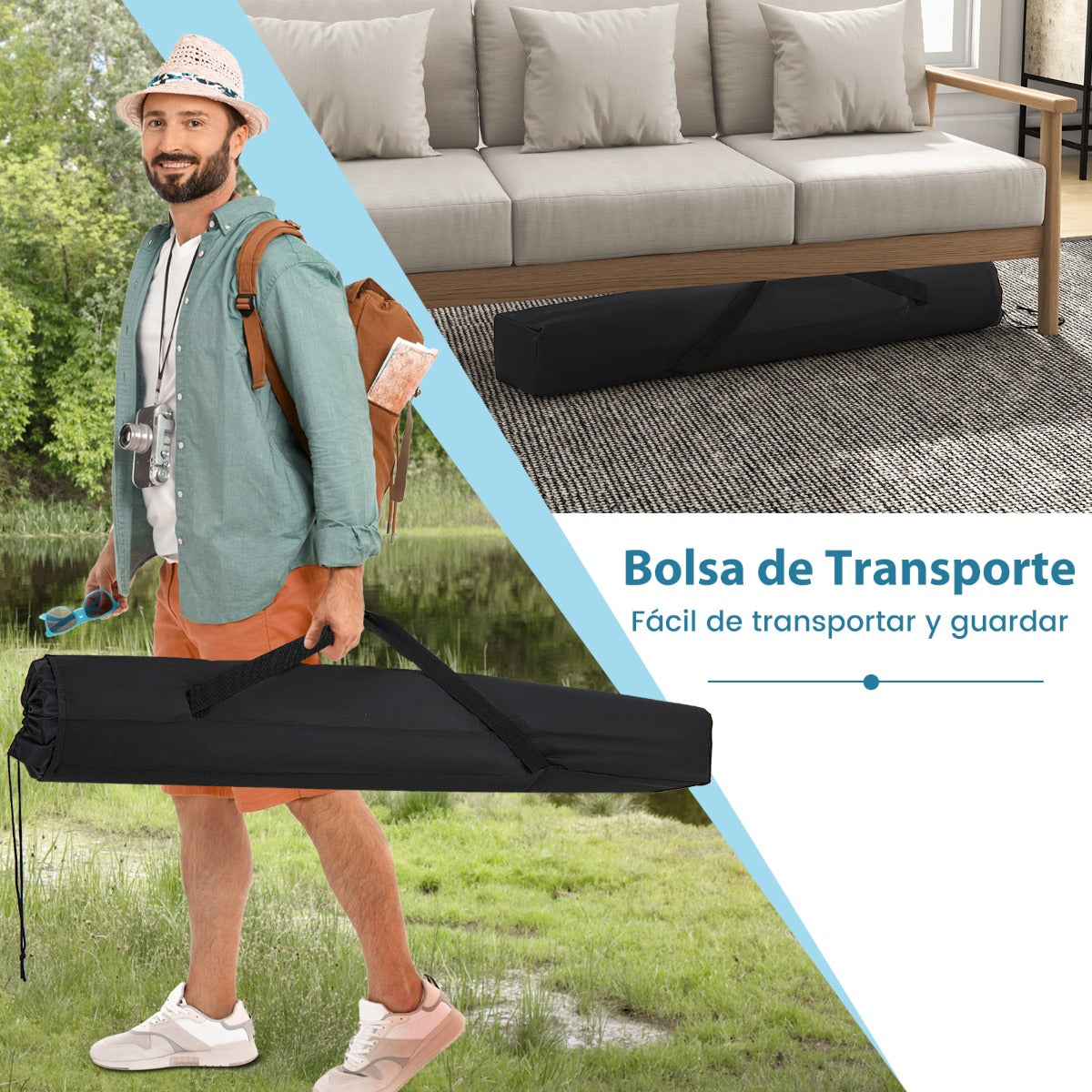 Hamaca Portátil con Soporte de Metal Resistente de 320 cm Estuche de Transporte para Jardín Trasero Terraza Carga 150 kg Multicolor