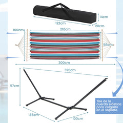 Hamaca Portátil con Soporte de Metal Resistente de 320 cm Estuche de Transporte para Jardín Trasero Terraza Carga 150 kg Multicolor