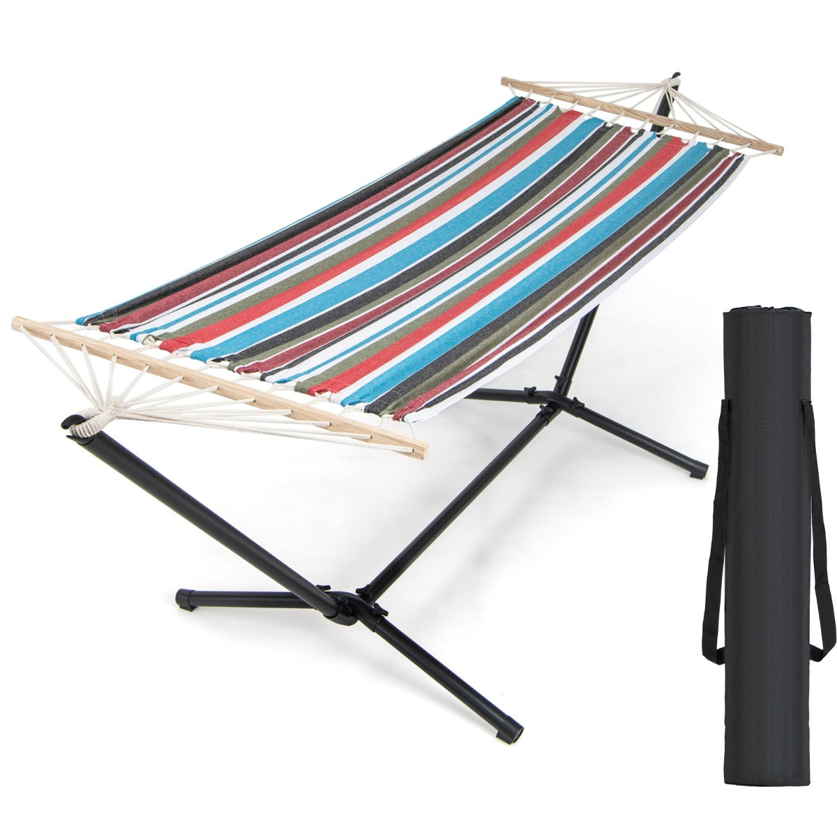 Hamaca Portátil con Soporte de Metal Resistente de 320 cm Estuche de Transporte para Jardín Trasero Terraza Carga 150 kg Multicolor