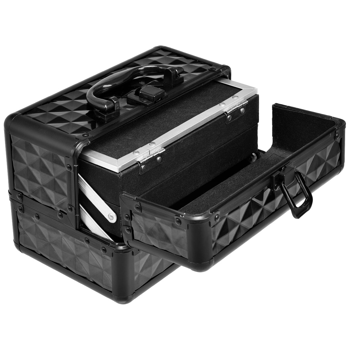 Estuche de cosméticos profesional con espejo. Estuche de tren multiusos para cosméticos 23x15x18cm negro