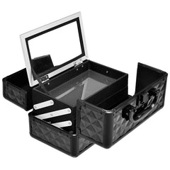 Estuche de cosméticos profesional con espejo. Estuche de tren multiusos para cosméticos 23x15x18cm negro