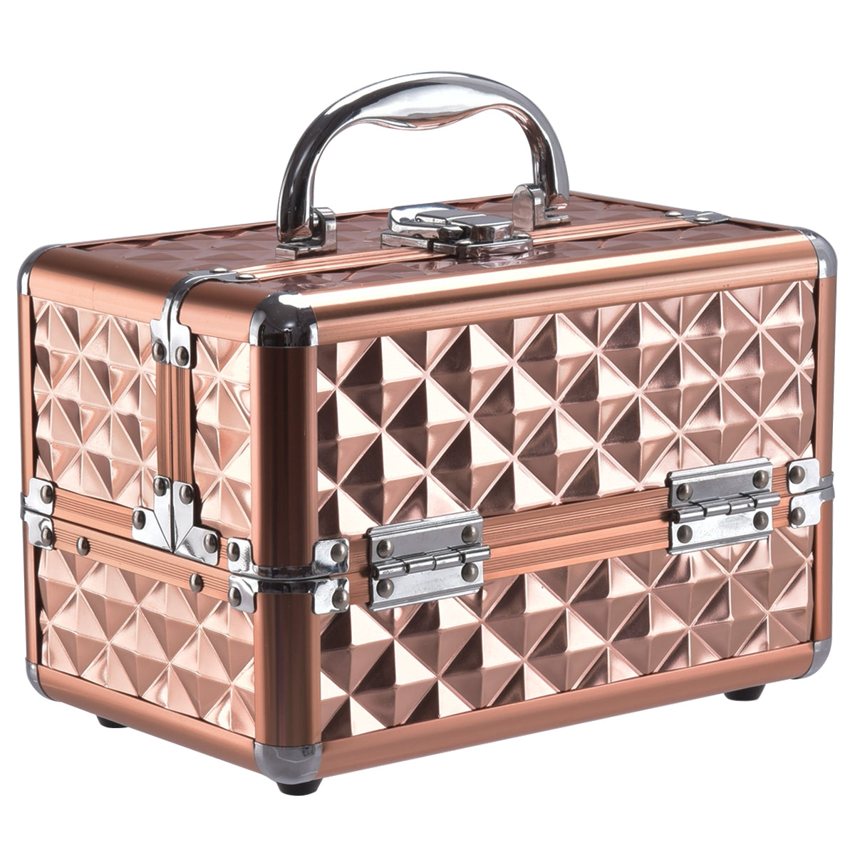 Estuche de cosméticos profesional con espejo. Estuche de tren multiusos para cosméticos 23 x 15 x 18 cm Oro rosa