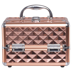 Estuche de cosméticos profesional con espejo. Estuche de tren multiusos para cosméticos 23 x 15 x 18 cm Oro rosa