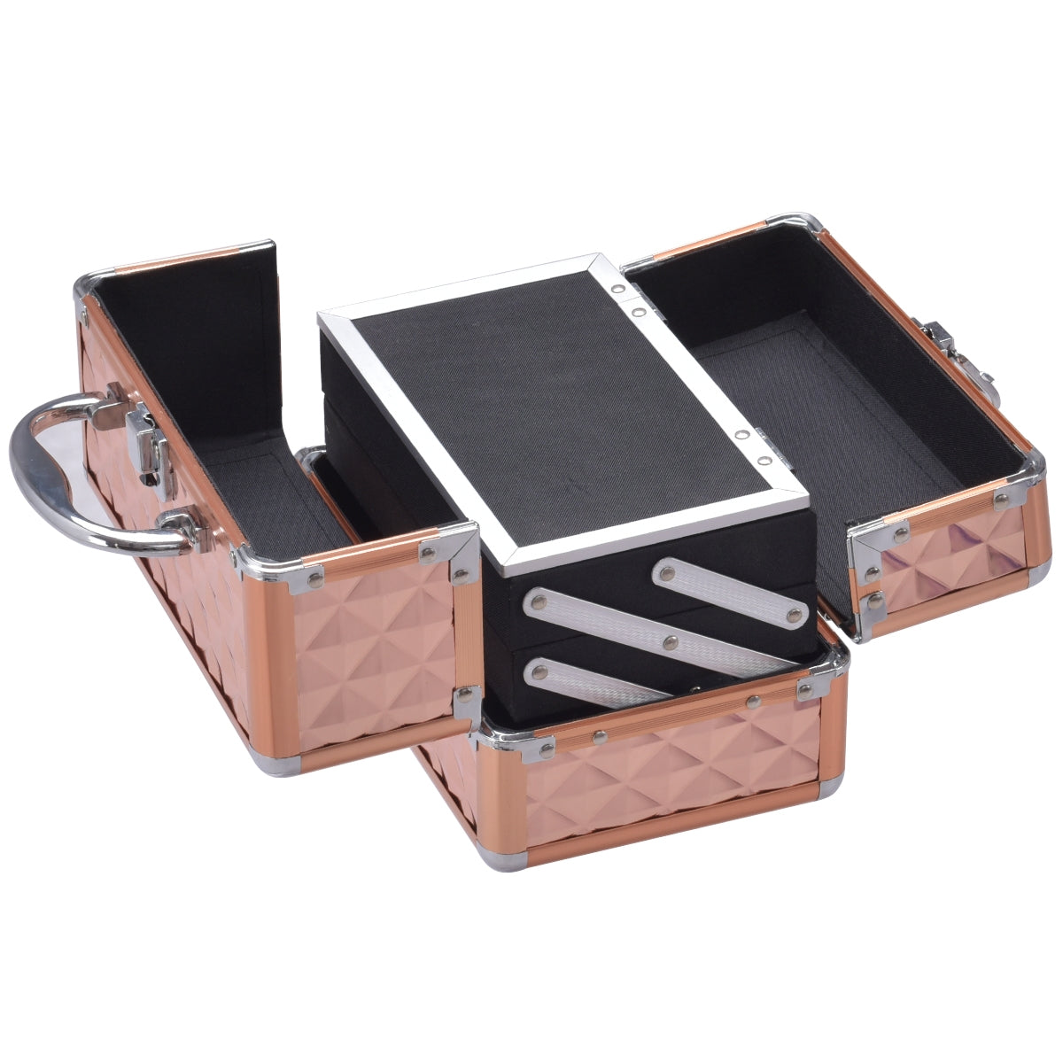 Estuche de cosméticos profesional con espejo. Estuche de tren multiusos para cosméticos 23 x 15 x 18 cm Oro rosa