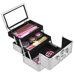 Estuche de cosméticos profesional con espejo Estuche de tren multiusos para cosméticos 23x15x18cm Plata