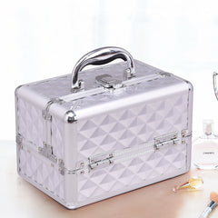 Estuche de cosméticos profesional con espejo Estuche de tren multiusos para cosméticos 23x15x18cm Plata