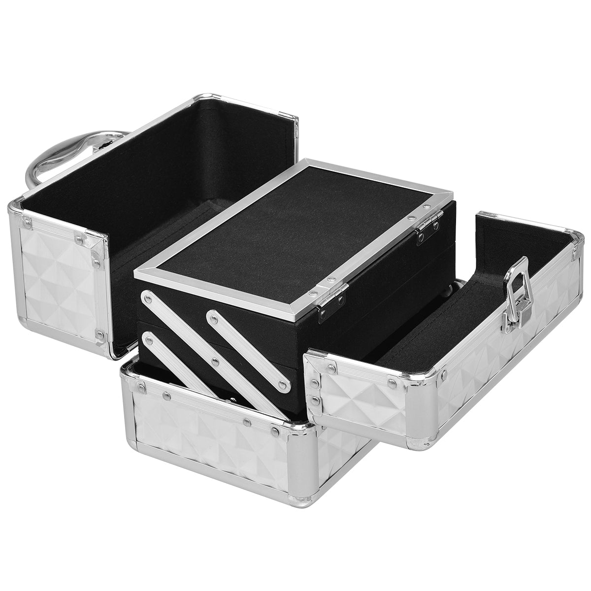 Estuche de cosméticos profesional con espejo Estuche de tren multiusos para cosméticos 23x15x18cm Plata