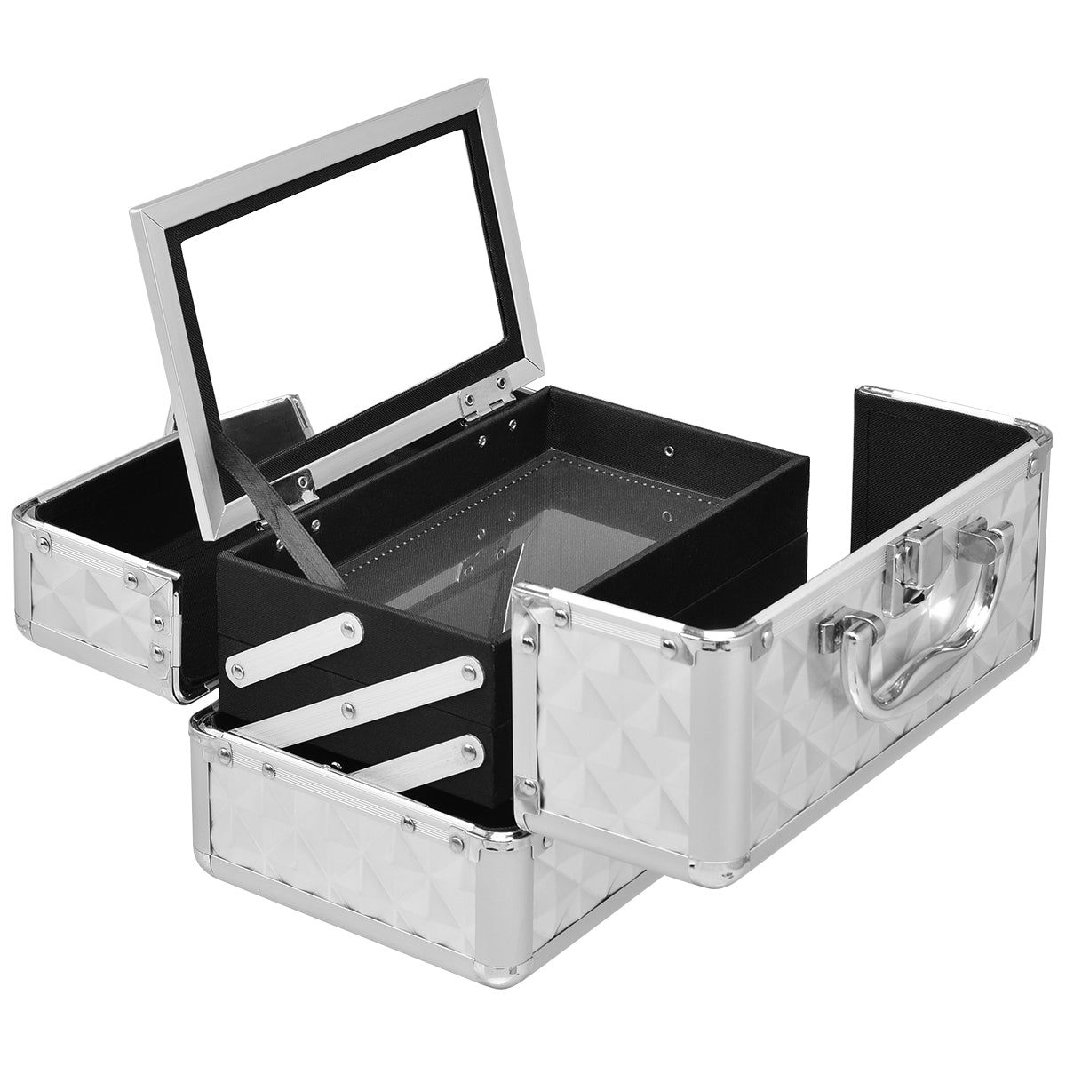 Estuche de cosméticos profesional con espejo Estuche de tren multiusos para cosméticos 23x15x18cm Plata