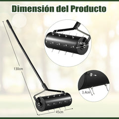 Herramienta de Césped con Aireador Rodante de 44 cm Resistente Mango Desmontable de 128 cm y Púas para Jardín Patio Fácil de Montar-Negro