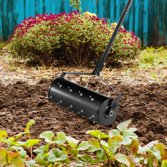 Herramienta de Césped con Aireador Rodante de 44 cm Resistente Mango Desmontable de 128 cm y Púas para Jardín Patio Fácil de Montar-Negro