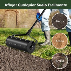 Herramienta de Césped con Aireador Rodante de 44 cm Resistente Mango Desmontable de 128 cm y Púas para Jardín Patio Fácil de Montar-Negro