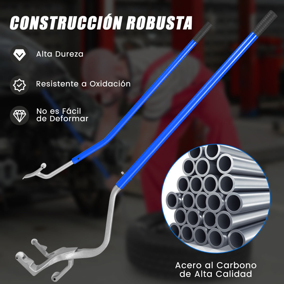 Conjunto de 3 Herramientas Manuales con Retenedor de Cuentas de Acero para Quitar Montar y Desmontar Neumáticos de 44 cm a 62 cm Azul