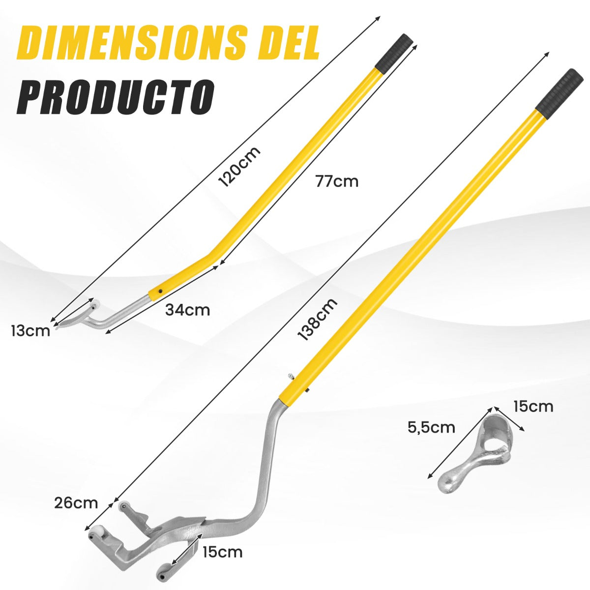 Conjunto de 3 Herramientas Manuales con Retenedor de Cuentas de Acero para Quitar Montar y Desmontar Neumáticos de 44 cm a 62 cm Amarillo