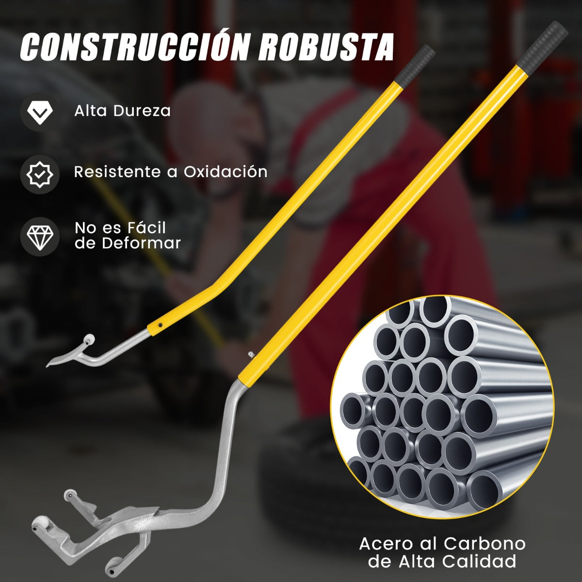 Conjunto de 3 Herramientas Manuales con Retenedor de Cuentas de Acero para Quitar Montar y Desmontar Neumáticos de 44 cm a 62 cm Amarillo