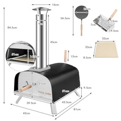 Horno de Pizza de Exterior Barbacoa Portátil de Hierro con Chimenea Extraíble para Picnic Patio 42 x 81 x 84,5 cm Negro