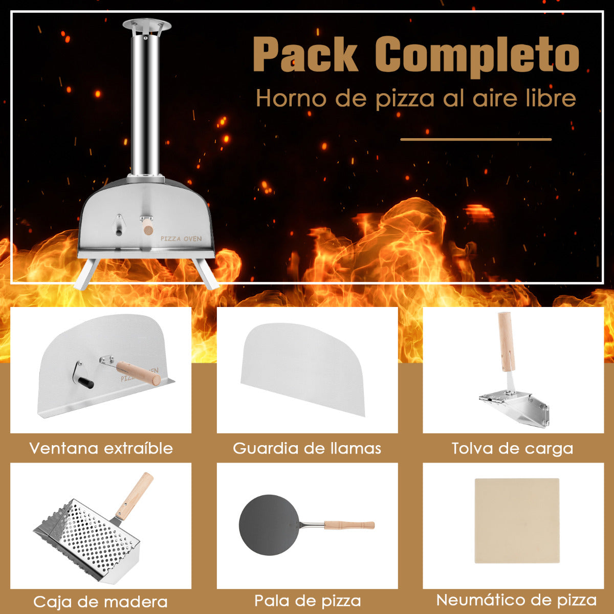 Horno de Pizza de Exterior Barbacoa Portátil de Hierro con Chimenea Extraíble para Picnic Patio 42 x 81 x 84,5 cm Negro