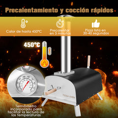 Horno de Pizza de Exterior Barbacoa Portátil de Hierro con Chimenea Extraíble para Picnic Patio 42 x 81 x 84,5 cm Negro