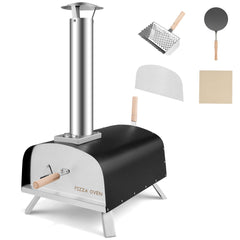Horno de Pizza de Exterior Barbacoa Portátil de Hierro con Chimenea Extraíble para Picnic Patio 42 x 81 x 84,5 cm Negro
