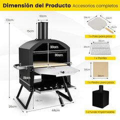 Horno de Pizza de Exterior con Asas Anti-Quemaduras Patas Plegables para Picnic Negro 54 x 31 x 72 cm