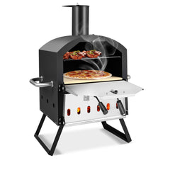 Horno de Pizza de Exterior con Asas Anti-Quemaduras Patas Plegables para Picnic Negro 54 x 31 x 72 cm
