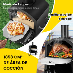 Horno de Pizza de Exterior con Asas Anti-Quemaduras Patas Plegables para Picnic Negro 54 x 31 x 72 cm