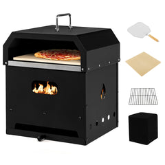 Horno de Pizza Multiuso 4 en 1 de Exterior Desmontable 2 Niveles para Asar Cocinar con Piedra Parrilla para Barbacoa 36 x 33,5 x 43,5 cm